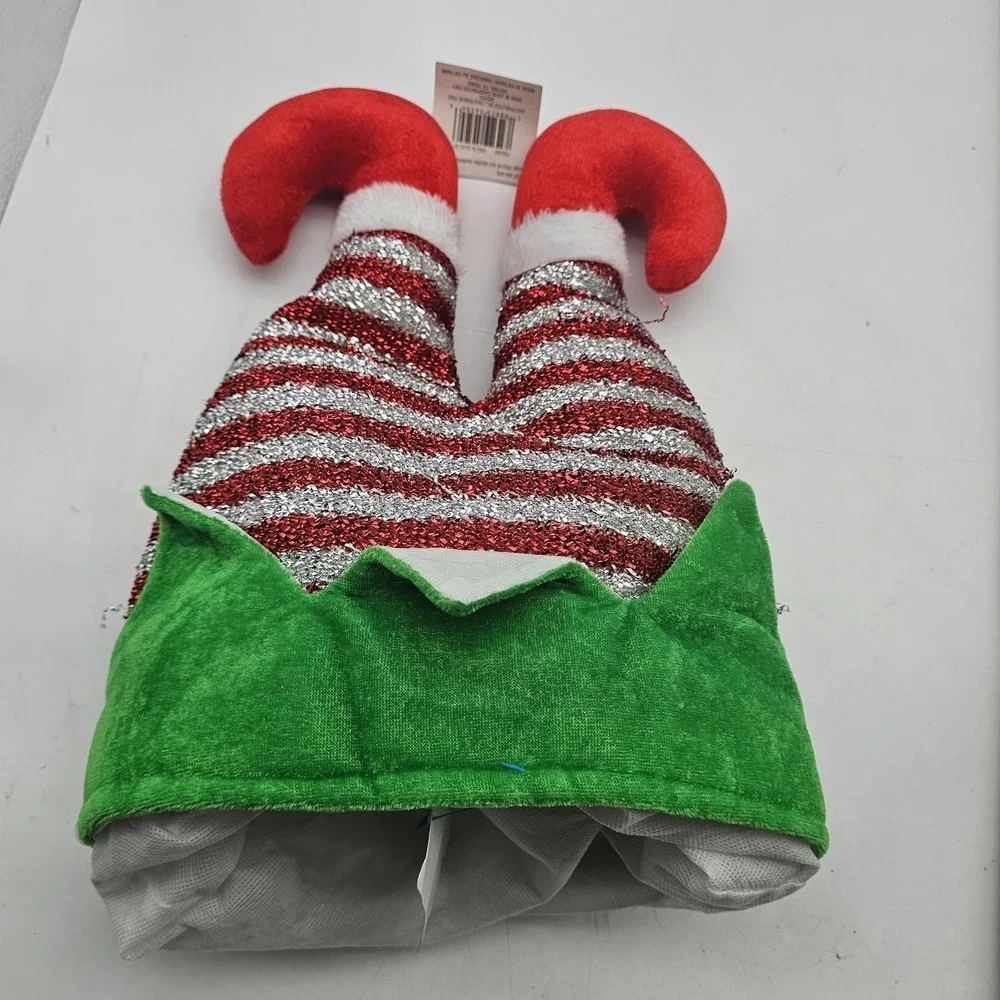 Celebrate It Elf Legs Hat Cap Fitted One Size Red Green Christmas Costume